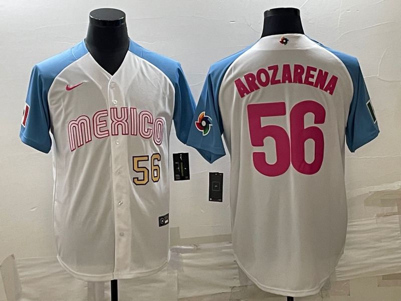 Men 2023 World Cub Mexico #56 Arozarena White blue Nike MLB Jersey6->more jerseys->MLB Jersey